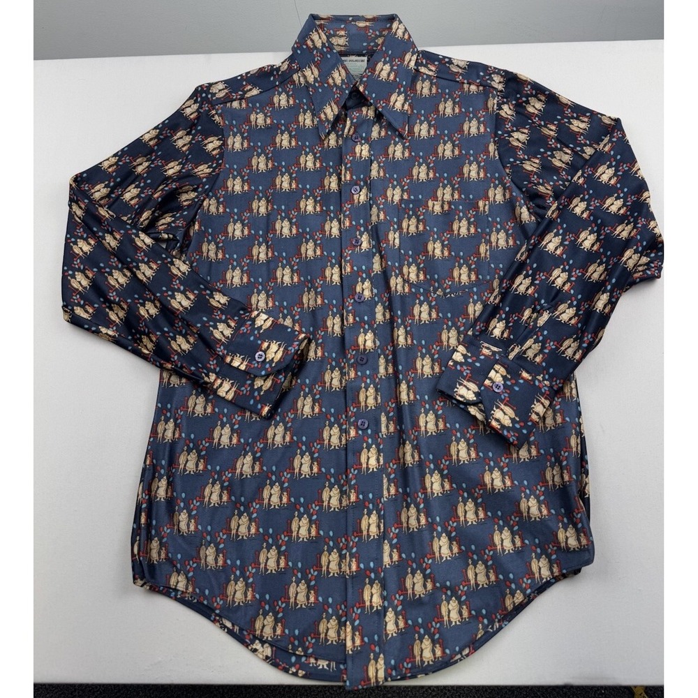 VINTAGE Zayre Shirt Mens Size Medium 15-15 1/2 Blue Button Up Nylon Long Sleeve
